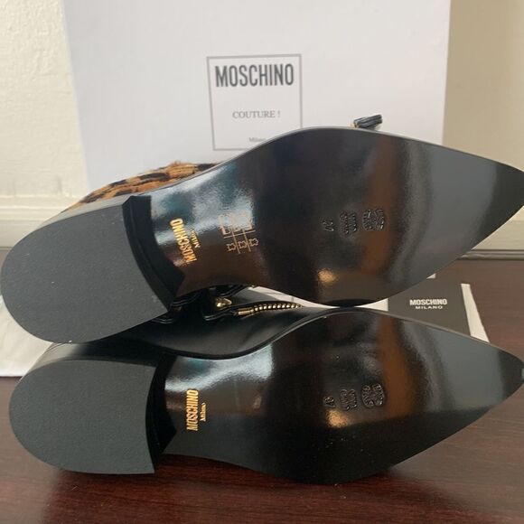 Moschino leopard print pointed toe soft top grain leather boot size EU 37 - Picture 14 of 16